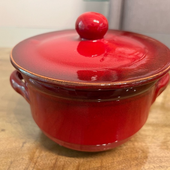 - Red orange terracotta casserole dish with cover Vulcania...